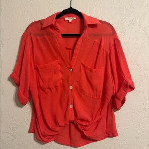 Lily Star Orange Red Boxy Button Down Shirt